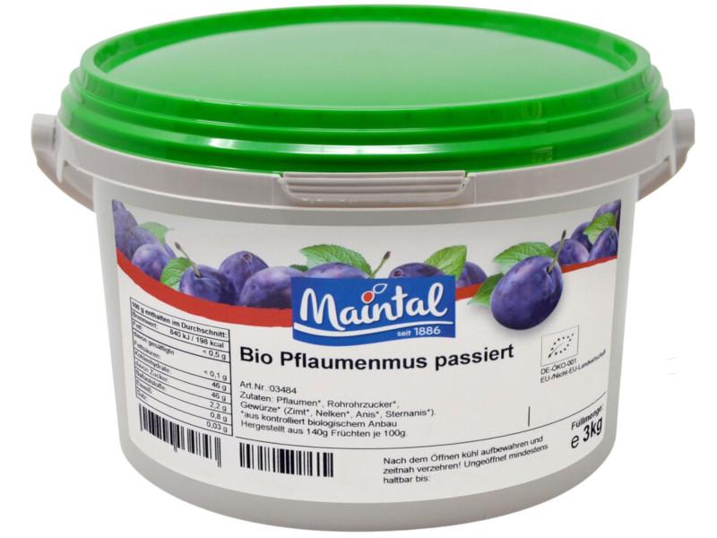 Biologisch gepasseerd pruimenmus Maintal 3kg met Duitse biologische suiker