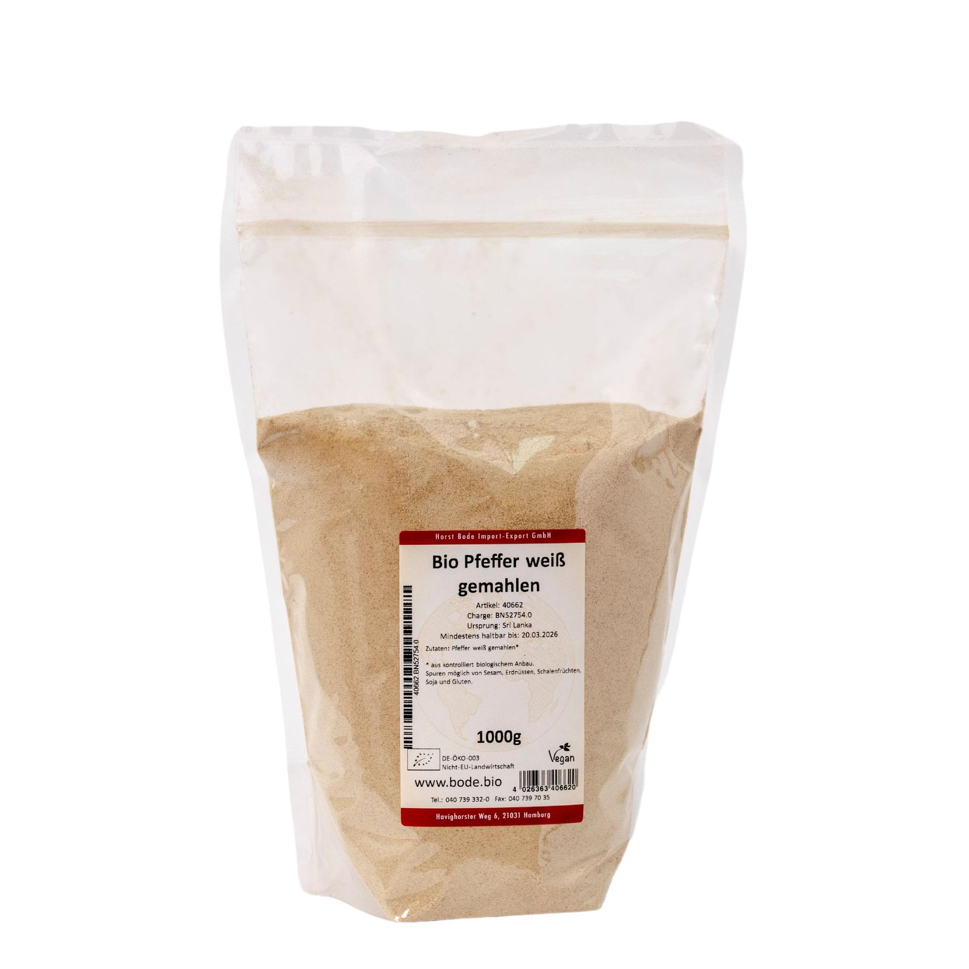 Biologische witte peper gemalen 1kg