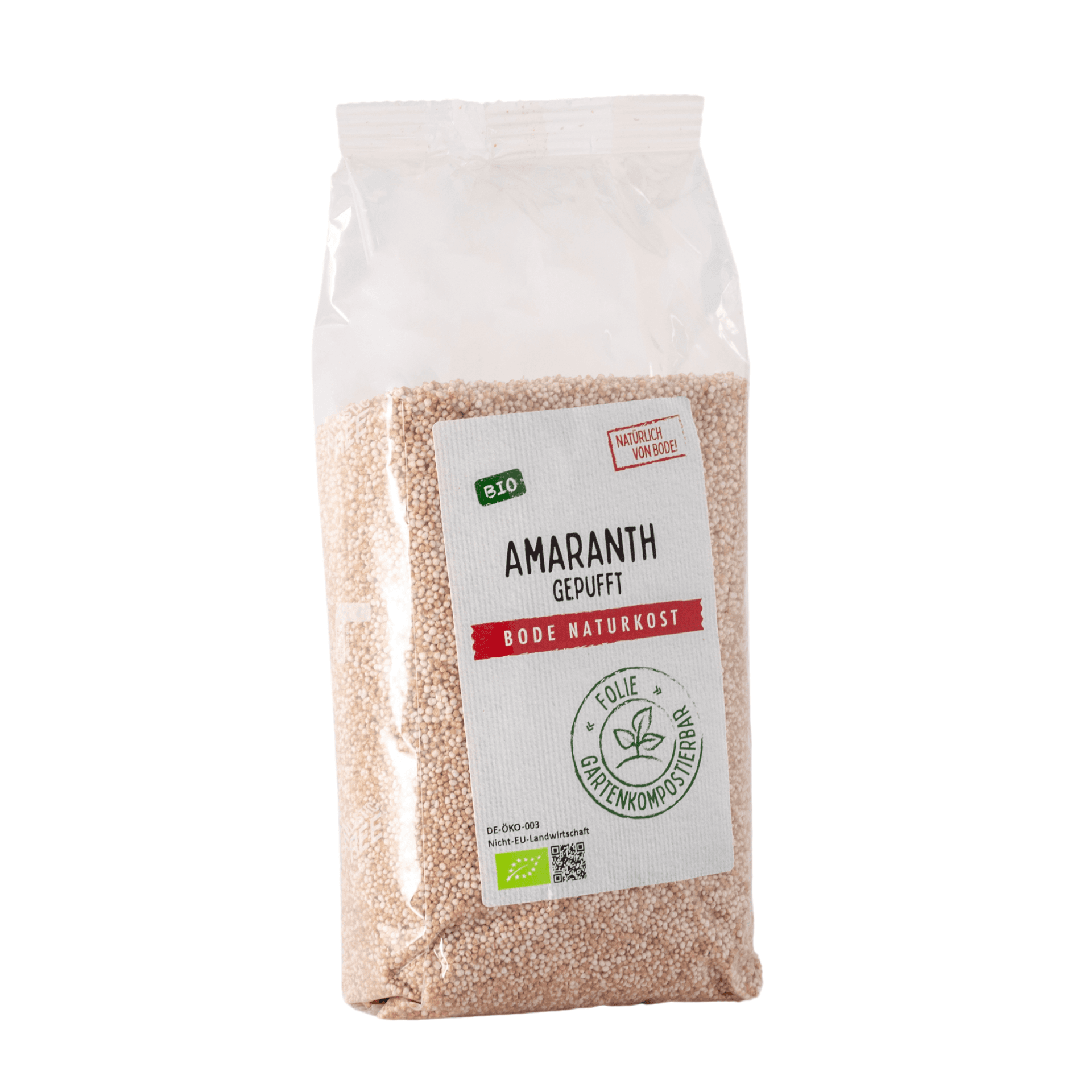 Gepufte biologische amarant, composteerbare zak 6x150g