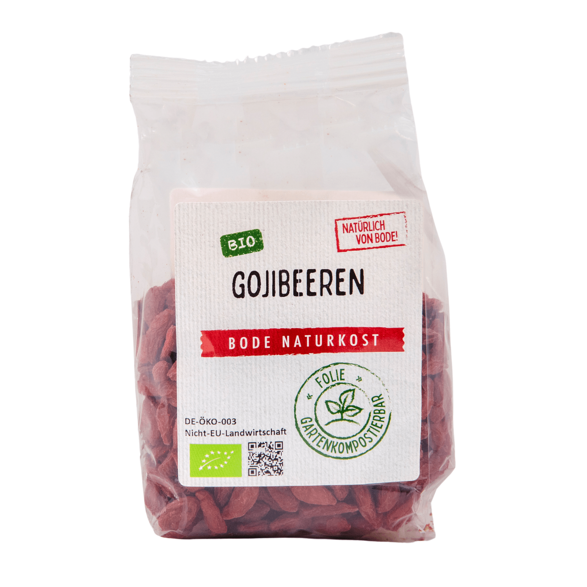 Organic dried goji berries, compostable bag 6x100g