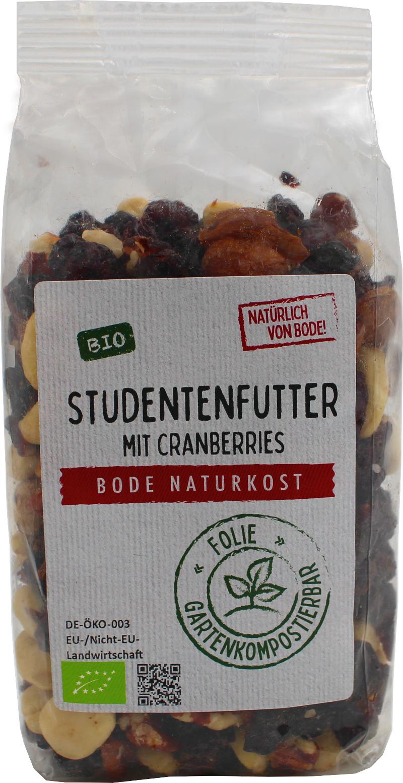 Biologisch studentenvoer met cranberries en pecannoten, composteerbare verpakking 6x250g