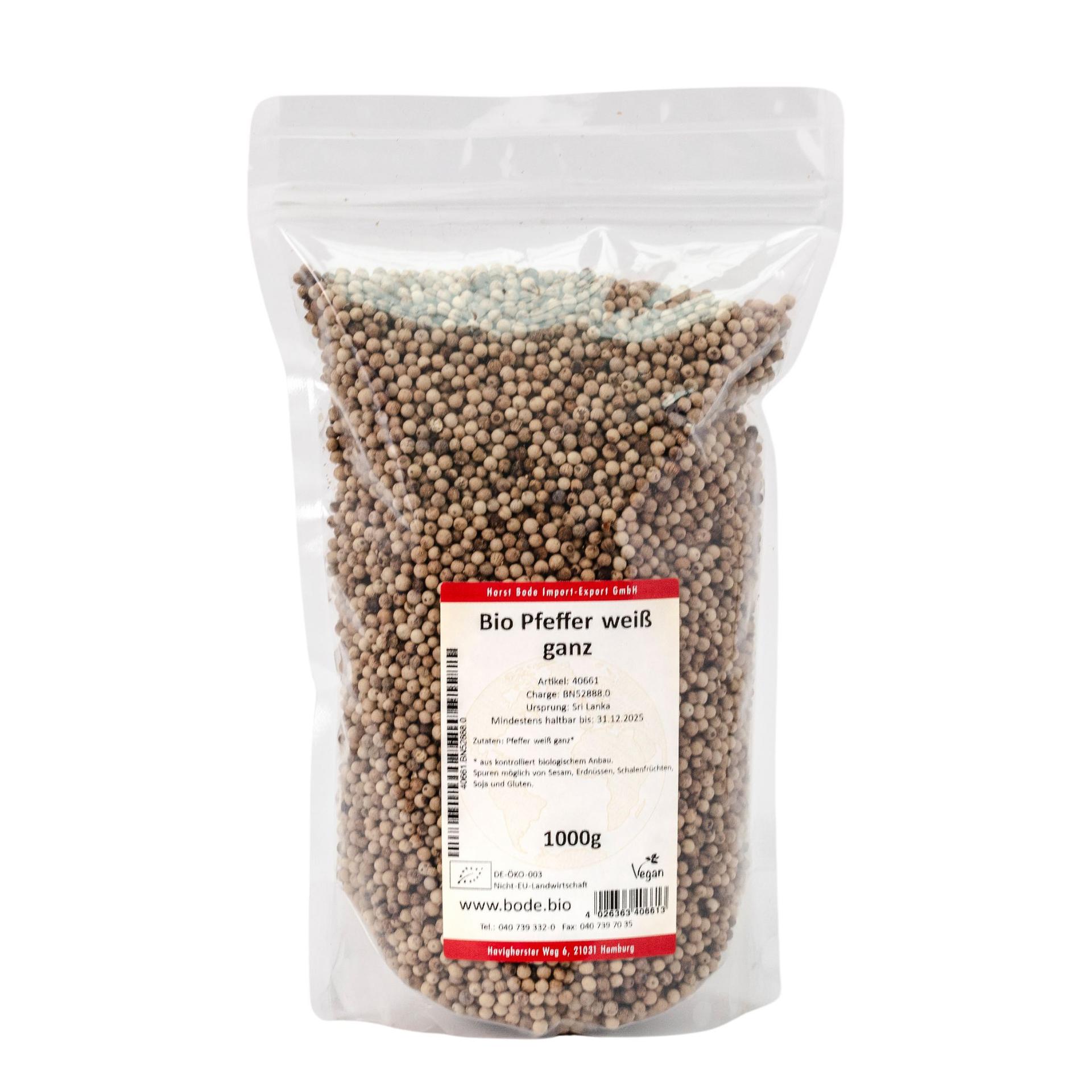 Biologische witte peperkorrels 1kg
