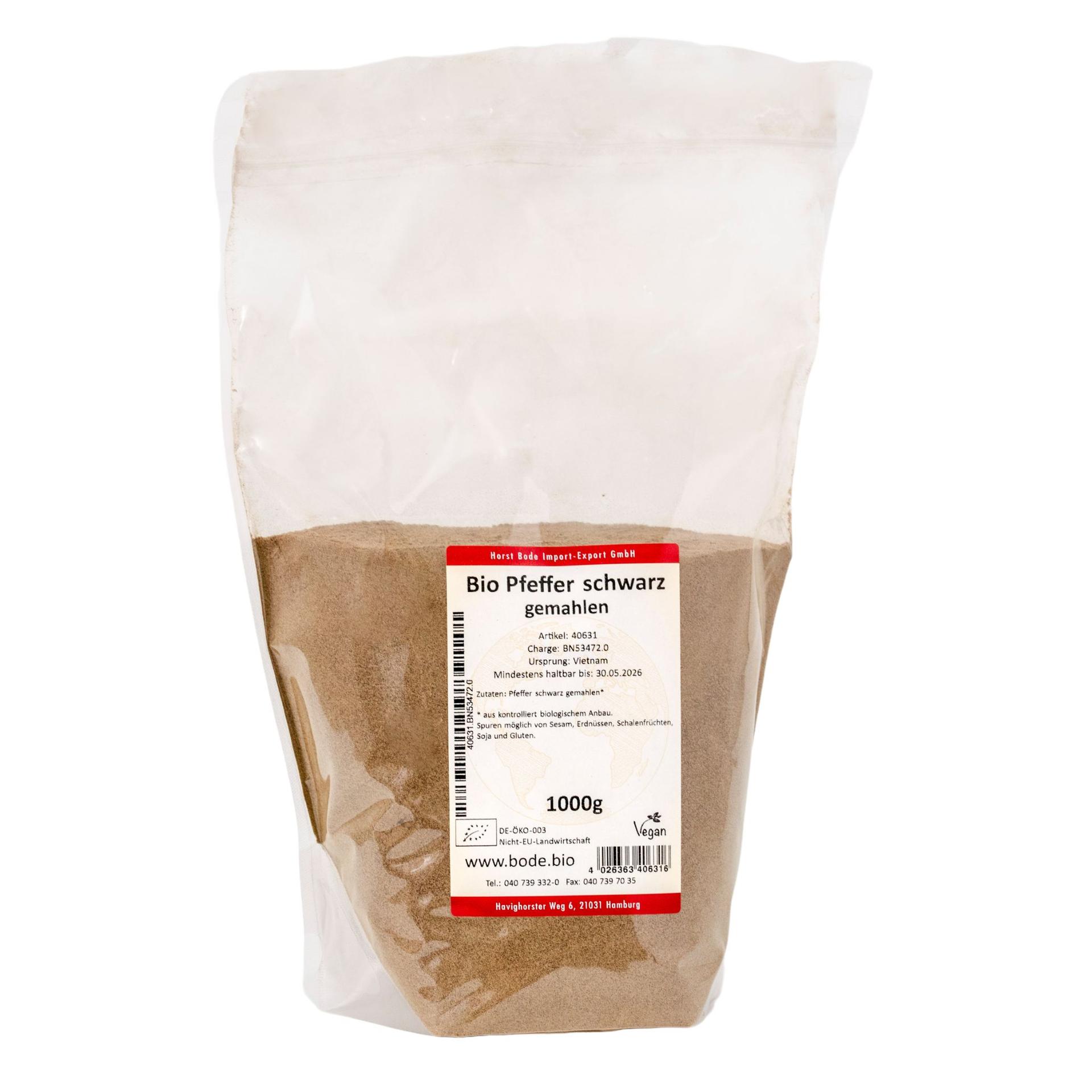 Zwarte peper gemalen bio 1kg