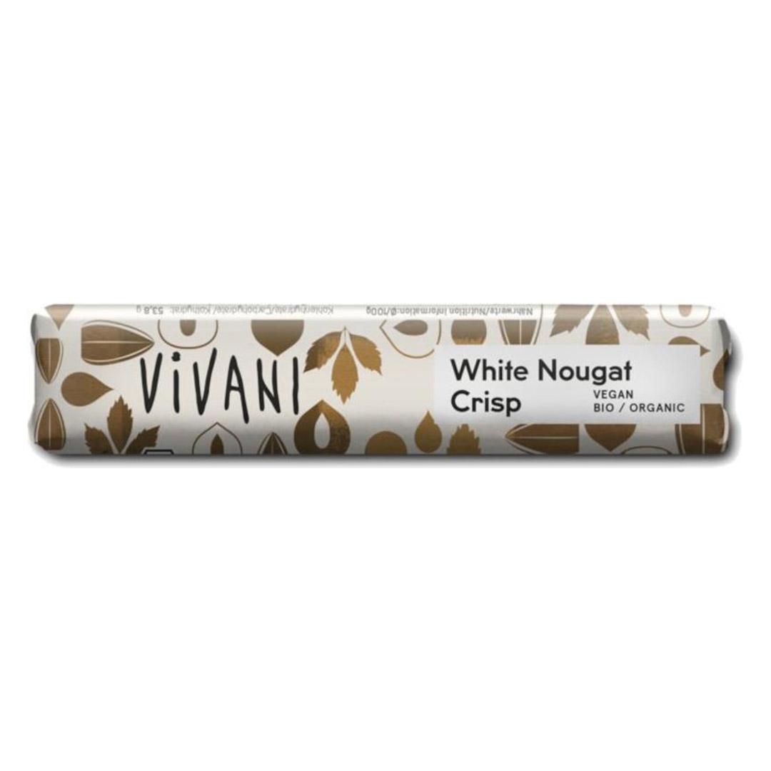 Chocoladereep White Nougat Crisp met biologische Rijstdrank Vivani 18x35g