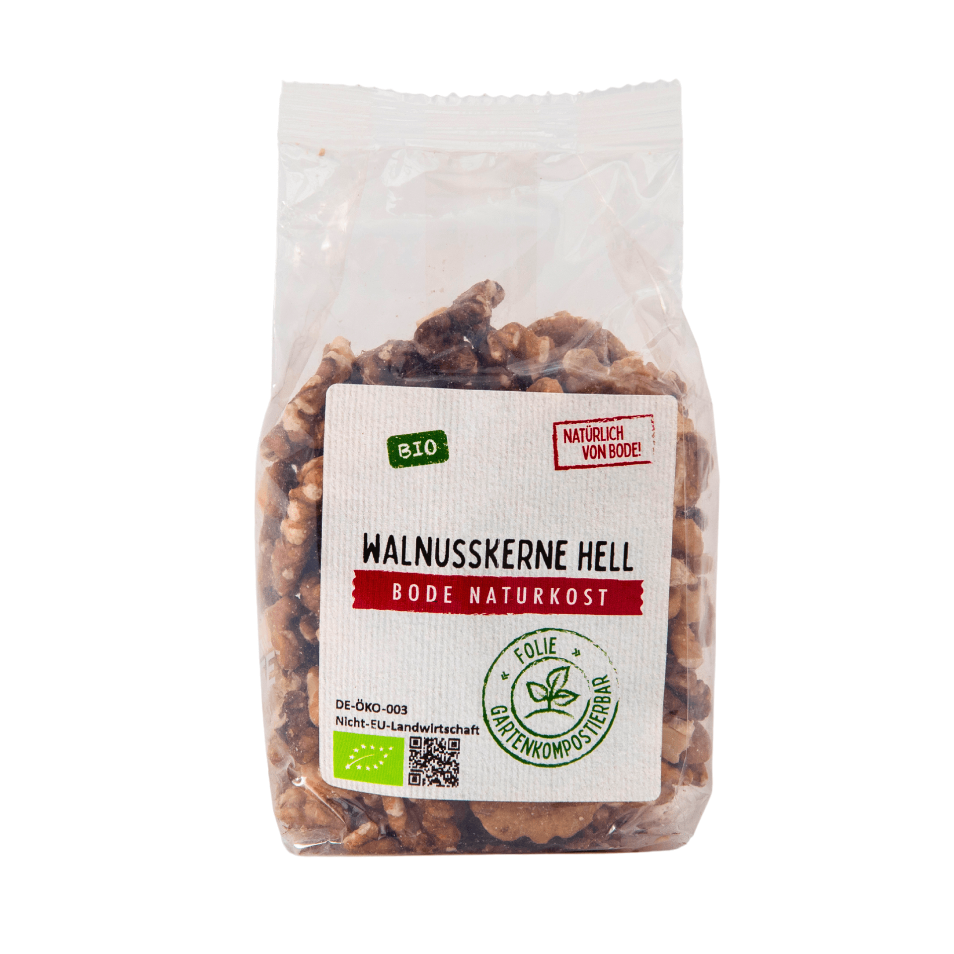 Biologische lichte walnotenkernen, composteerbare zak 6x125g