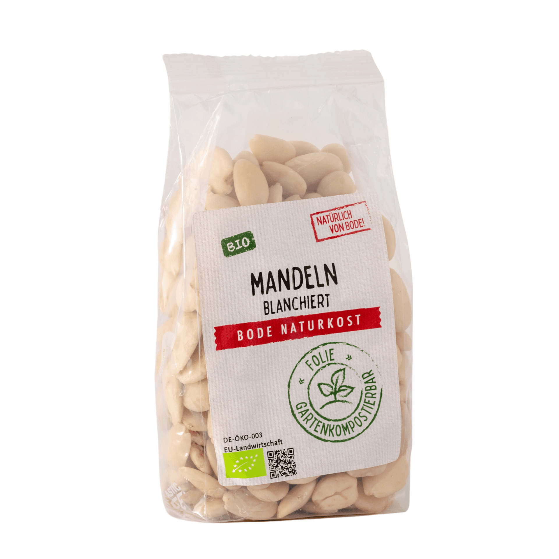 Gepelde biologische amandelen, tuincomposteerbare zak 6x200g